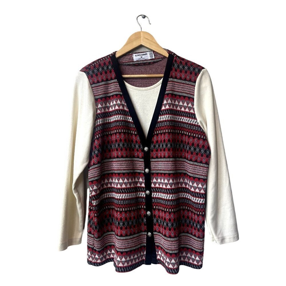 Alfred Dunner Vintage Grandma Cardigan Vest Size M‎ Aztec Western Print Sweater